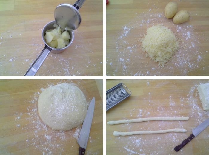 schiacciare le patate e impastare