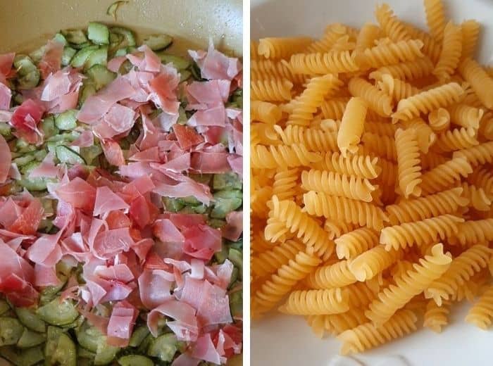 aggiungere lo speck e pesare i fusilli