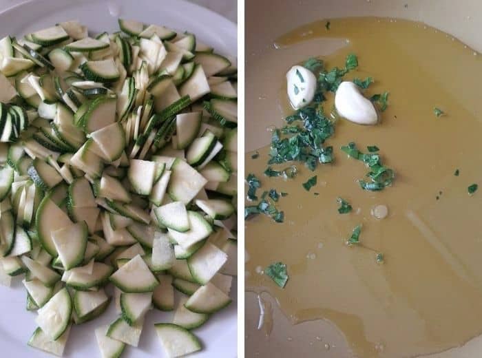 tagliare le zucchine e aggiungere aromi
