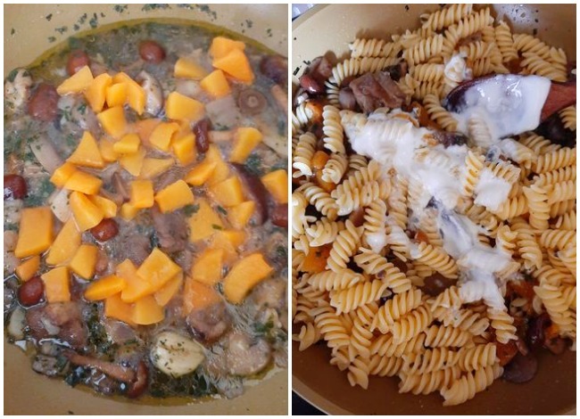 pasta con funghi e zucca preparazione