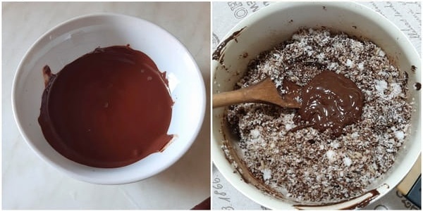 sciogliere il cioccolato e unire al cocco